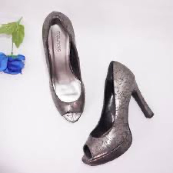 Metallic Pewter Peep Toe Heels - Picture 11 of 12